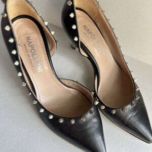 Napoleoni Women's Brown Leather Studded Kitten Heel Pump Shoes 37